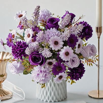 1支/3支仿真花，丝绸玫瑰、雏菊、蒲公英花束，适用于婚礼、家居、派对装饰、桌面摆件