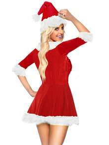 Women's Christmas Santa  Green Monster Cosplay Costume Dress Plush Patchwork Half Sleeve V-Neck For Party - Red - View 4