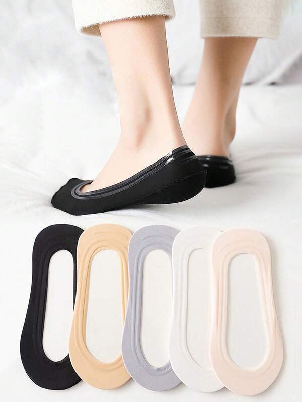 5/6 paia di calzini invisibili sottili in silicone per donna, design a basso taglio, adatti per ballerine, mocassini e tacchi alti (senza cartone incluso), per l'estate
