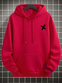 男士时尚百搭日常通勤像素风印花连帽衫，秋冬款 - 紅色 - 查看 2