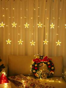 1 Stück 3,5m 108 LED Sternenlichterkette, batteriebetrieben, Funkellichter, Innenfensterbank Deko Sternenfee-Lichterkette, Schlafzimmer Wanddeko Sternenlicht, Weihnachts-Heimdekoration Sternenlicht, Mädchenzimmer Deko Licht, Winterdekoration, Geburtstagsdekor, Hochzeitsparty Zubehör, Außengarten, Feiertags-Deko Sternenlichterkette - Gelb - Übersicht 5