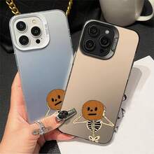 Carcasa Premium Metalizada Calavera calabaza patrón dulce para iPhone 16 Pro Max/15/14/13/12-Nano Recubrimiento Antidesgaste, Anticaídas + Antihuellas - Regalo Elegante Unisex,Para Novios y Amigas - Plateado - Ver 3