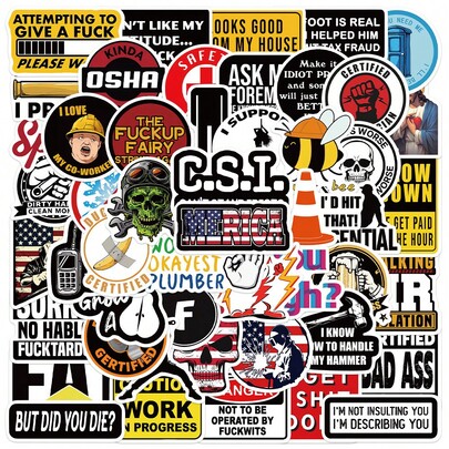 50 Pieces/Set Of Hard Hat Graffiti Stickers With Sarcastic And Humorous Phrases, Can Be Used To Decorate Laptops, Water Bottles And Luggage, Perfect As Holiday Gifts