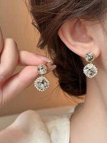 Andkiss 1pair Square Luxury Fashionable Rhinestone Earrings, Versatile - Nhiều màu - Xem 2