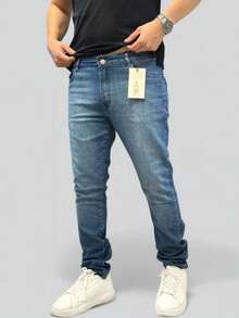 Men's Slim Premium Denim Jeans With Elastane Lycra - 標準藍 - 查看 1