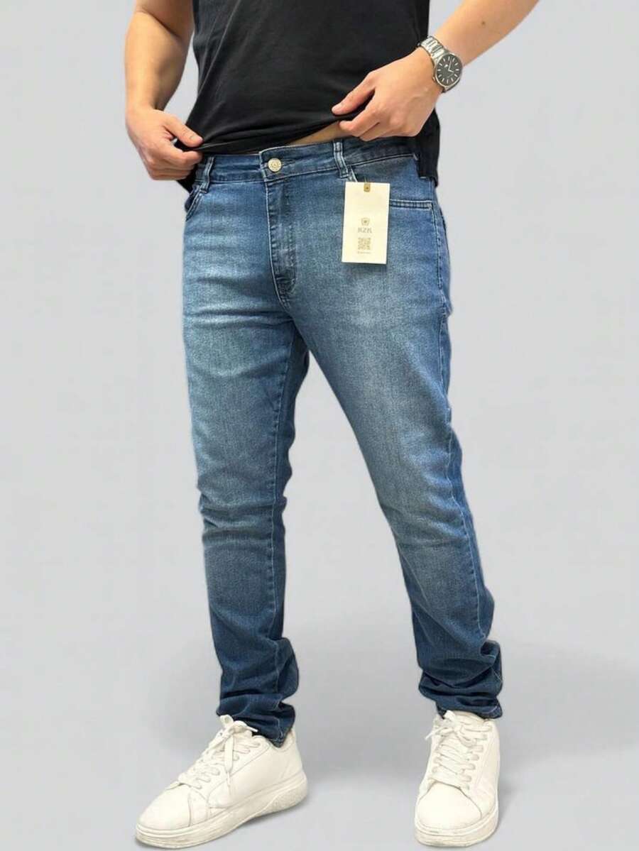 Men's Slim Premium Denim Jeans With Elastane Lycra - 標準藍 - 查看 1