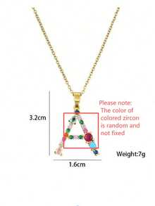 女士镀金不锈钢项链，彩色铜吊坠，奢华珠宝，设计师礼物，26 个字母 - 彩色 - 查看 7