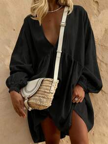 Ladies Dress Solid Color Casual Knot Ruffled Beach Daily Spring, Summer And Autumn, Elegant Clothing ,Fall Clothes For Women