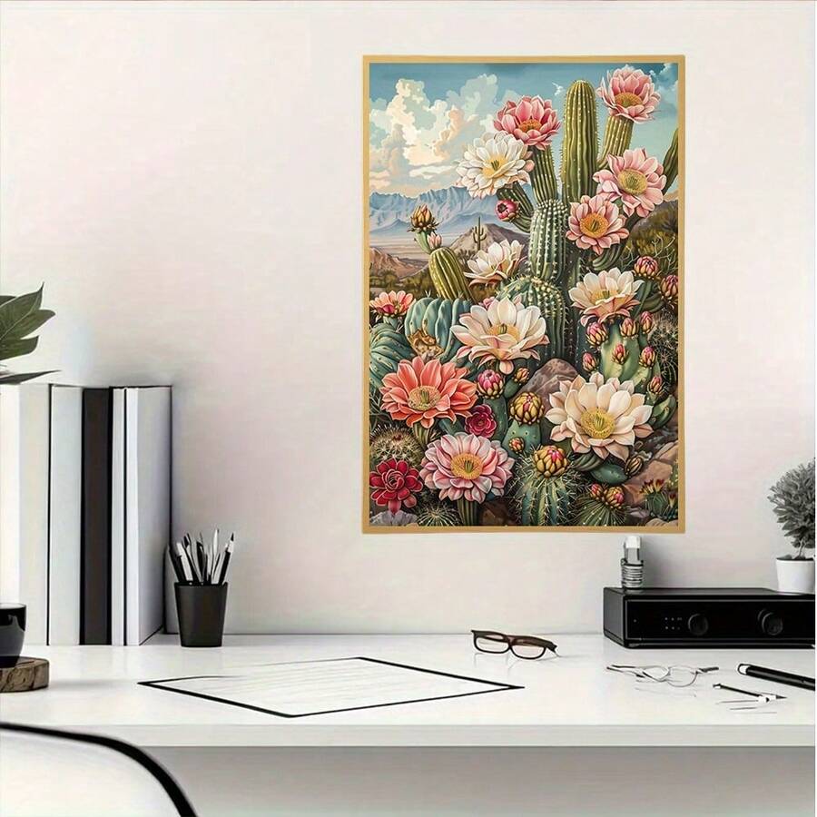 Chic Vintage-Inspired Cactus Canvas Art, - Framed Abstract Wall Decor For Living Room, Bedroom, Studio - A - View 1
