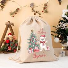 1 pièce Sac personnalisé du Père Noël, Sac cadeau du Père Noël, Sac de Noël, Sac cadeau de fête, Sac de Noël avec nom, Grand sac du Père Noël, Sac de Noël familial, Fournitures de cadeaux de Noël - Blanc - Voir 5