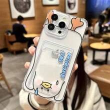 Funda de Teléfono con Soporte para Foto de Pato Invertido Lindo para iPhone 16 16 Pro 16 Pro Max 15 Pro 15 Pro Max 14 14 Pro Max 13 12 11 XS Max XR Funda Protectora Antigolpes y Anticaídas de Dibujos Animados - Colores mixtos - Ver 7