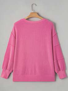 Womens Plus Size Pullover Tops Long Sleeve Round Neck Ribbed T-Shirts Spring Fall Sweatshirts - Rosa - Ver 6