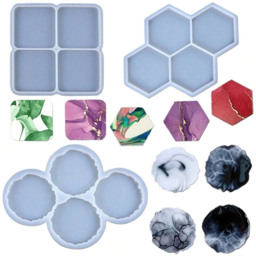 1 PC DIY Silicone Resin Mold Kit - Round & Irregular/Square/Hexagon Shapes For Phone Back Stickers, Badge Holders & Crafts - White - View 1