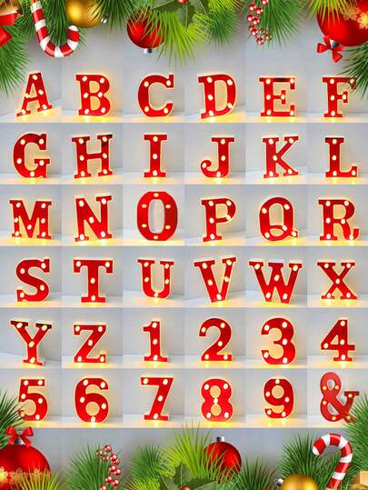 1 Piece Of Christmas Red Alphanumeric Decorative Light, 6.3 Inches, Containing 26 Letters And 10 Numbers, Carefully Shaped, Featuring A Shiny Mirror Red Design And LED Illuminated Letter Light, Suitable For Christmas Decoration, Room Decoration, Four Season Living Room, Bedroom, Parties, Weddings, Birthday Celebrations, Parties (Excluding Batteries)