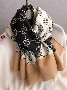 Elegant 1pc Women's Autumn & Winter Faux Cashmere Tassel Shawl, Thick Warm Scarf, Suitable For Daily Indoor & Outdoor Use - Black - View 1