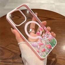 Pink Tulip Flower Pattern-Magnetic Phone Case For IPhone 17/16/15/14/13/12/11/X/XS/ Galaxy Phone Cases-Slim TPU Protective Cover, Anti-Slip & Scratch Resistant | Perfect Birthday Present For Her | Summer Gift Idea - Hồng - Xem 1