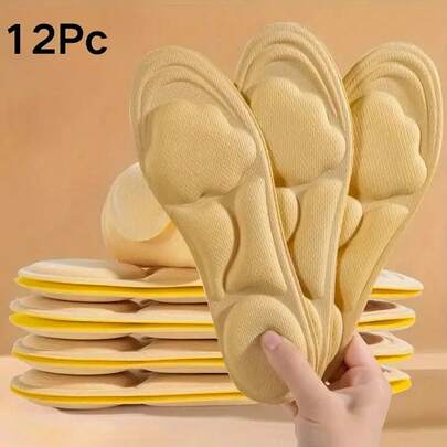 12pcs Full-Day Comfort Insoles, Cushioned Arch Support & Anti-Slip Design, Suitable For High Heels, Flats, Sneakers, Work, Party, Gym, Casual Wear, For Busy Feet Of Men And Women
