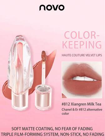 NOVO Long-Lasting, Non-Transferring Matte Lip Gloss, Liquid To Matte Texture, Soft Focus Nude Effect, Matte Makeup Finish, Quick Drying, Great Gift For Women, Birthday, Holiday, Graduation, Party, Fashion Makeup