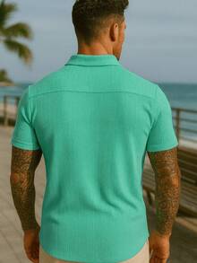 Men's Casual Textured Knit Shirt With Buttons Elegant Comfortable Casual Shirt - Havsgrön - Visa 2