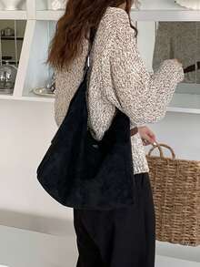 复古女士大容量时尚秋冬通勤多功能单肩包/手提包 - 黑色 - 查看 6