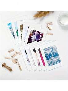 21pcs/Set Vintage Paper Photo Frames, Flag Banner Home Decor With Clips And Jute Rope, Suitable For Wedding, Anniversary, Birthday, Holiday Party, Home Decor, Desktop DIY Decoration (10 Frames + 10 Clips + 1 Jute Rope)