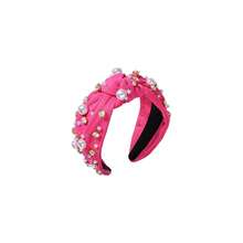 Pearl Knotted Headband For Women White Pearl Rhinestone Crystal Jeweled Embellished Hairband Fashion Elegant Ladies Wide Top Knot Bride Boho Head Band Headpieces Bachelorette Party Hair Accessories - 熱粉色結髮帶 - 查看 1