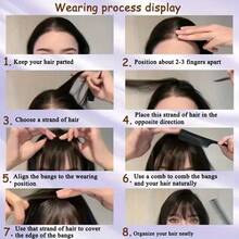 合成夹式刘海，带鬓角，直刘海，带鬓角，适合女士金发黑发饰，6英寸混色