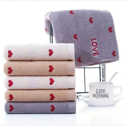 3 piezas Toallas faciales románticas con bordado de corazón y palabra LOVE, de secado rápido, absorbentes, para parejas, hogar, hotel, regalos, adultos 34*71cm, adecuadas para vacaciones y uso diario en ducha, salón de belleza, hotel, deportes, artículos del hogar