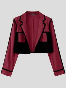 INCERUN Fashion Men's Long Sleve Colorblock Blazer Coat Cropped Jacket Wide-Leg Pants Trousers Party Set Two-Piece Outfit - rượu vang đỏ - Xem 6