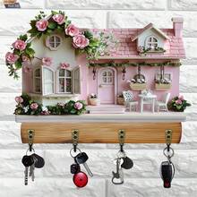 Wall Mount Cottage Key Holder Creative 2D Decorative Key Hanger For Home Living Room Office - Pink - View 1