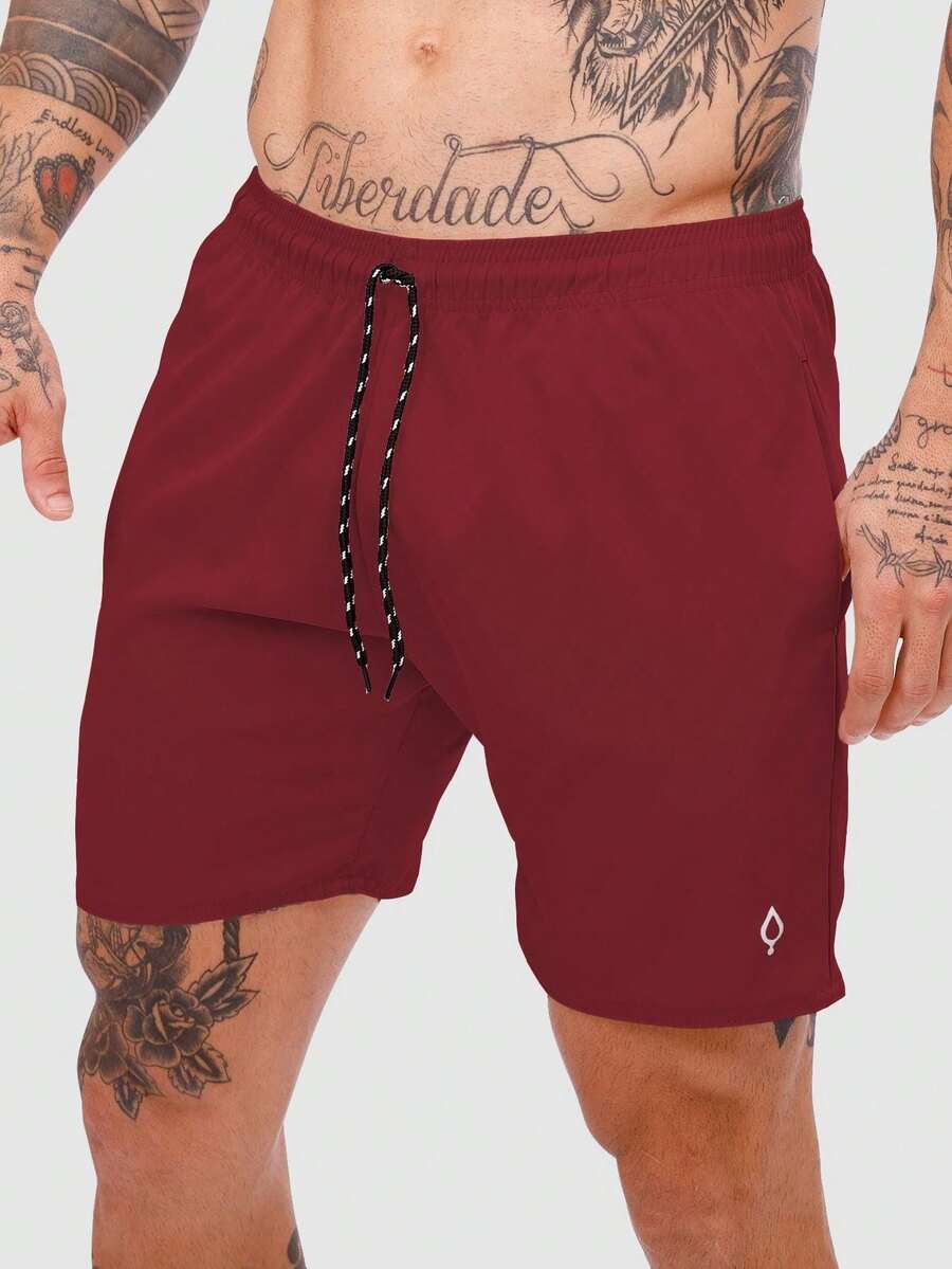 Mauricinho Beach Training Shorts Tactel Men's Plain Basic - Burgundy - View 1