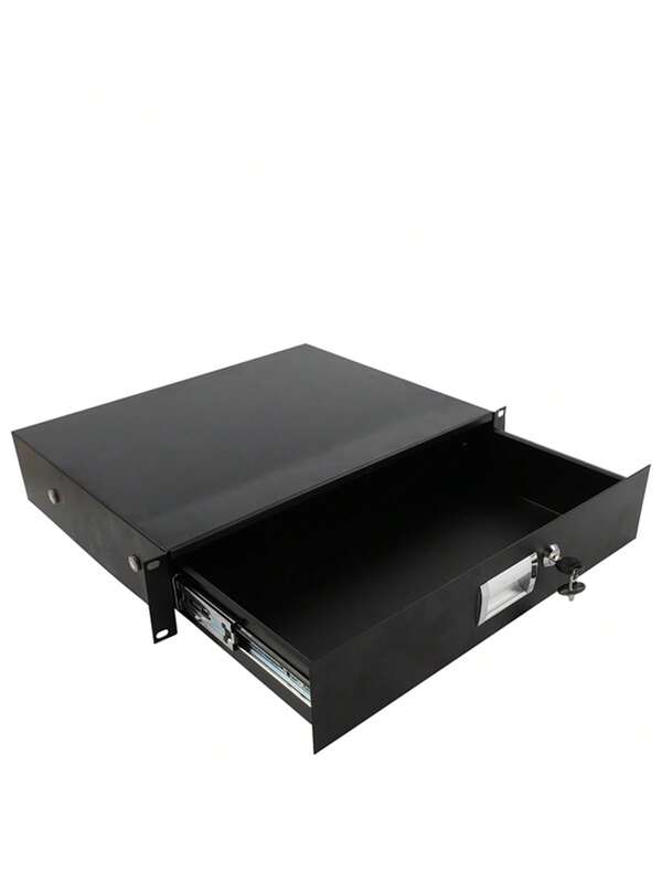 Locking DJ Equipment Rack Cabinet - 19 Inch 2U Slide-Out Drawer For Secure Gear Storage, Black