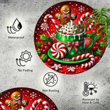 Geek Bar 1 buc. Semn rotund din aluminiu pentru cadou de Crăciun, stil rustic, cu tematică de turtă dulce și acadea, 8x8inch (20x20cm), artă de perete de sărbători pentru interior și exterior, potrivit pentru casă, bar, garaj, cafenea, decorațiuni pentru uși și pereți de grădină, decorațiuni pentru casă, decorațiuni de Crăciun, decorațiuni pentru cameră