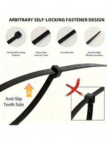 100 قطعة من رباطات الكابلات النايلون الصناعية عالية القوة ذاتية الإقفال باللون الأسود