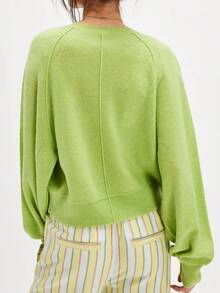 Women Y2k Knit Sweater Half Button Long Sleeve Round Neck Pullover Tops Knitted Blouse Top Loose Shirt Cropped Tops Going Out Tops Knitwear Fall Spring Streetwear - màu xanh lá - Xem 3