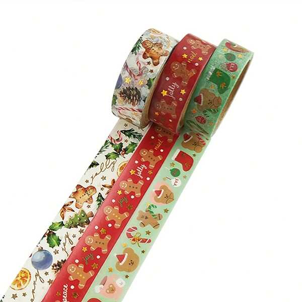 3 Rolls Christmas Colorful Washi Tape, Handmade Accounting DIY Decorative Stickers, Christmas Gingerbread Man Planner Stickers, Planner Decorative Tape, Colorful Paper Tape, Christmas Decoration