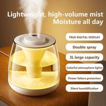 3L Large Capacity Dual Mist Humidifier, Quiet Operation With Night Light, USB Powered, Smart Real-Time Humidity Monitoring, High Mist Output For Large Rooms, Suitable For Christmas, Halloween, Holiday Gifts & Decor - Multicolor - View 3