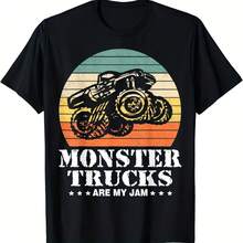 Camiseta Unis Vintage Monster Truck Are My Jam Retrô Pôr Do Sol Motores Legais Presente- - 黑色7 - 查看 1