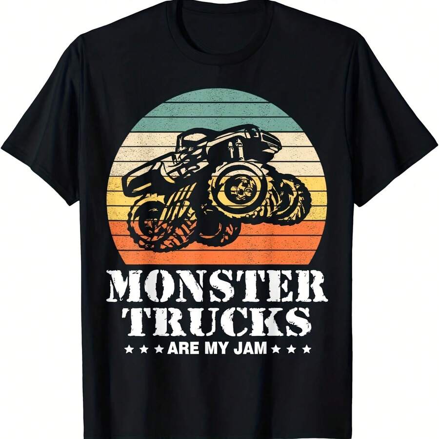 Camiseta Unis Vintage Monster Truck Are My Jam Retrô Pôr Do Sol Motores Legais Presente- - 黑色7 - 查看 1