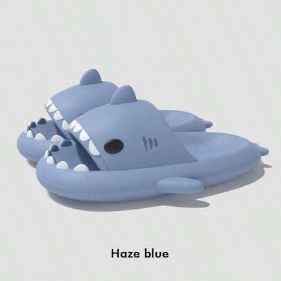 可爱鲨鱼形人字凉鞋，厚底露趾拖鞋，情侣拖鞋，女士室内拖鞋，EVA材质沙滩度假风格男士拖鞋