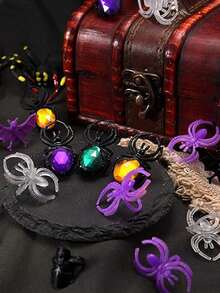 40pcs Halloween Spider Rings, Skull Bat Ring Spider Party Favors,Plastic Spider Rings For Halloween Decoration Christmas, Halloween, Thanksgiving Day Gift , Thanksgiving Day Gift Fall Autumn,Plastic Spider Bat Ring Cupcake Topper For Trick Or Treat Halloween Party Favor - Multicolor - View 4