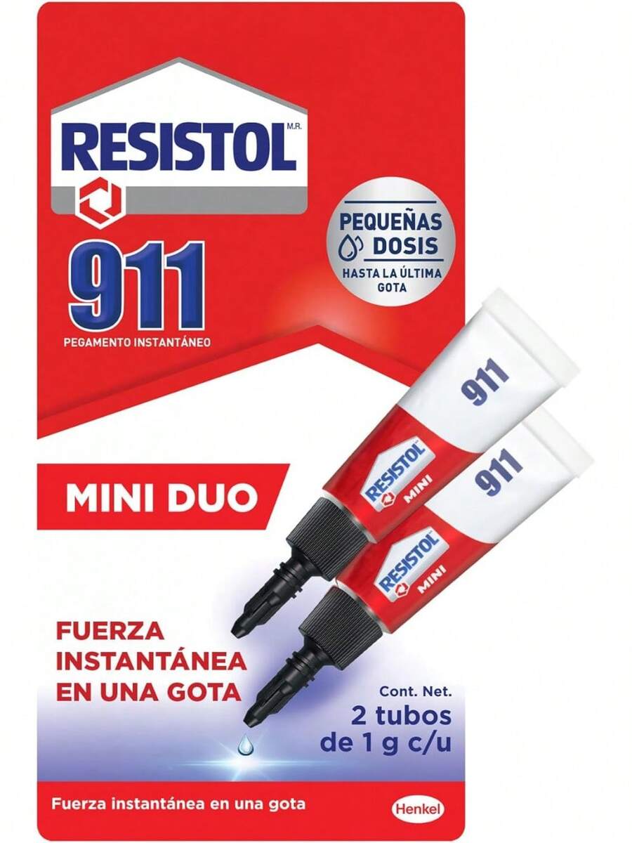 Resistol 911 Mini Duo adhesivo instantáneo, especial para usos de emergencia y reparación. Formulación de alto desempeño, adhiere en una amplia gama de materiales, 2X1g - 1 - Ver 1