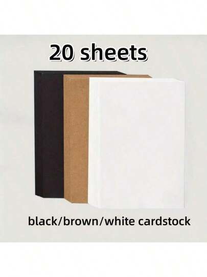 20 st. A4 svart/vitt/brunt kraftpapper, premium tjockt kartongpapper för målning, scrapbooking, konst och hantverk