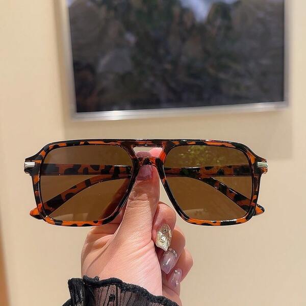 1 Pair Women's Fashion Double Bridge Aviator Fashion Glasses