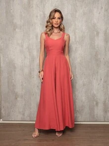 Casual Jumpsuit In Super Comfortable Marrant Fabric - Coral Pink - View 1