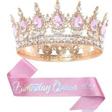 2pcs/Set Shiny Metallic Crown + Shoulder Strap "Birthday Queen" Set, Bridal Crown Headpiece, Suitable For Birthday Party, Wedding, Christmas Party, Masquerade Ball, Women Costume Accessories, Coronas, Tiara, Hair Garland, Bride To Be
