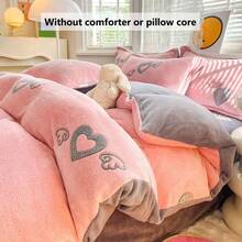 3 件套加厚保暖双面羊毛床上用品套装 - 心形 + 彩虹条纹印花图案 | 1 件羽绒被套，2 件枕套，不含被子或枕头 | 舒适温暖，锁热透气，冬季必备床上用品 - 愛心翅膀 - 查看 4