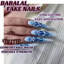 Heart Press On Nails Long Stiletto Fake Nails Blue Ombre Glue On Nails Acrylic Nails Y2k False Nails 24Pcs Almond Manicure Handmade Stick On Nails Artificial Nails - 多色8 - 查看 7