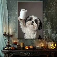 1 件，西施犬与卫生纸帆布印刷品，16x24 英寸，无框墙壁艺术，家居和办公室装饰，非常适合卧室、客厅、厨房、圣诞节和情人节礼物，无框，您可以准备一个或更大的画框以匹配您的壁画；自行组装和安装，充分享受 DIY 的乐趣。