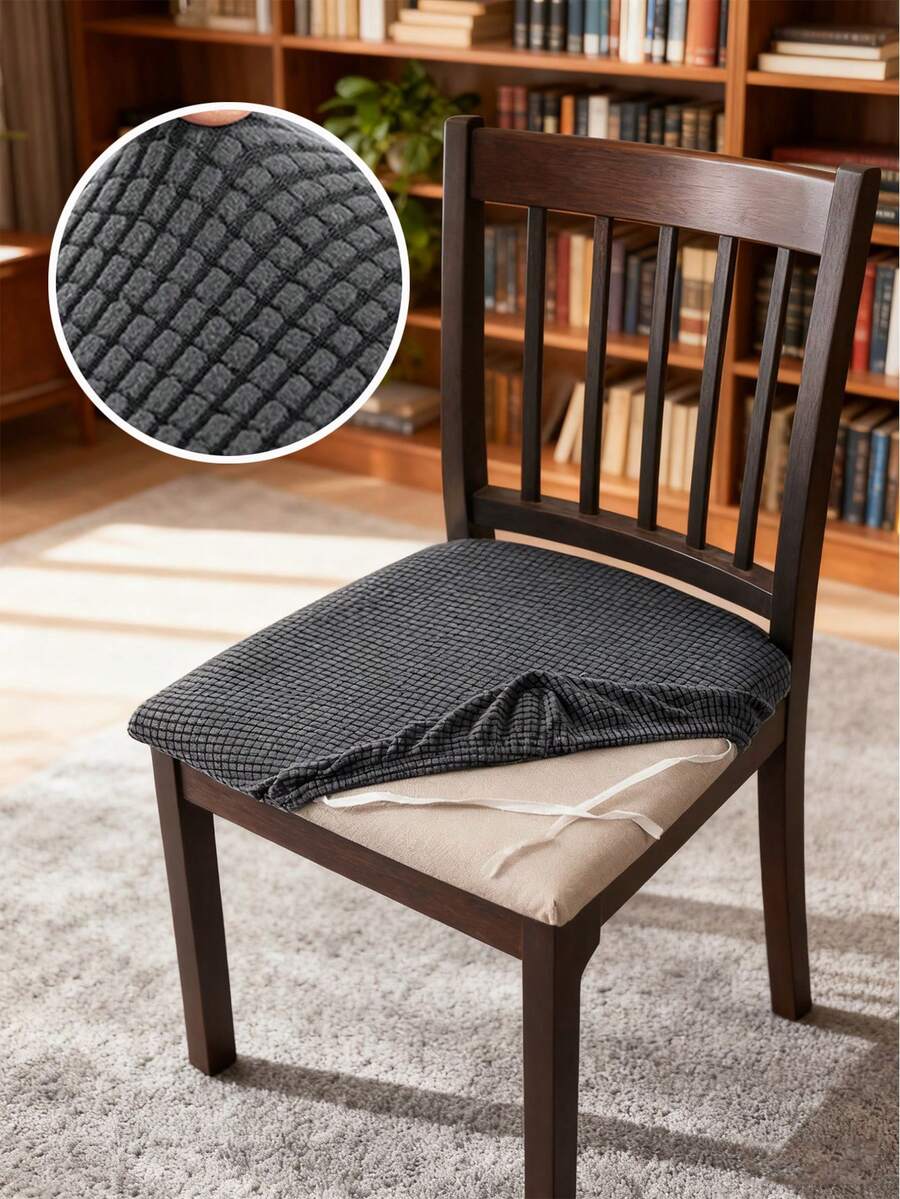 1 pieza Funda de asiento de silla de jacquard gruesa, funda de silla elástica desmontable y antideslizante para sala de estar, restaurante, cocina